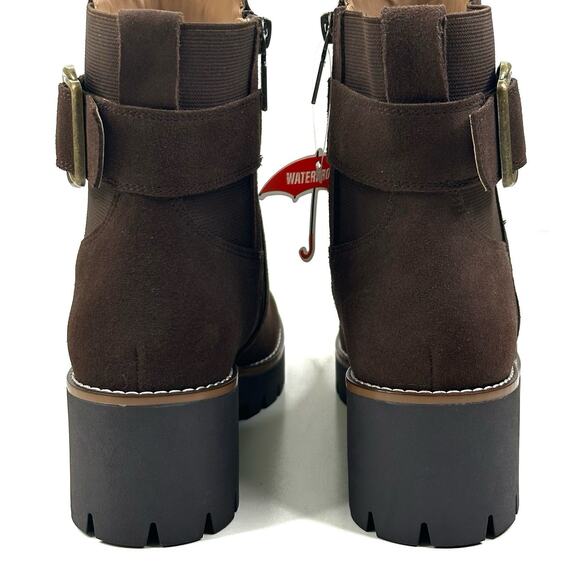 Blondo Dakota Waterproof Ankle Boots Brown Suede Buckle Strap Womens 7.5M New - Picture 4 of 13